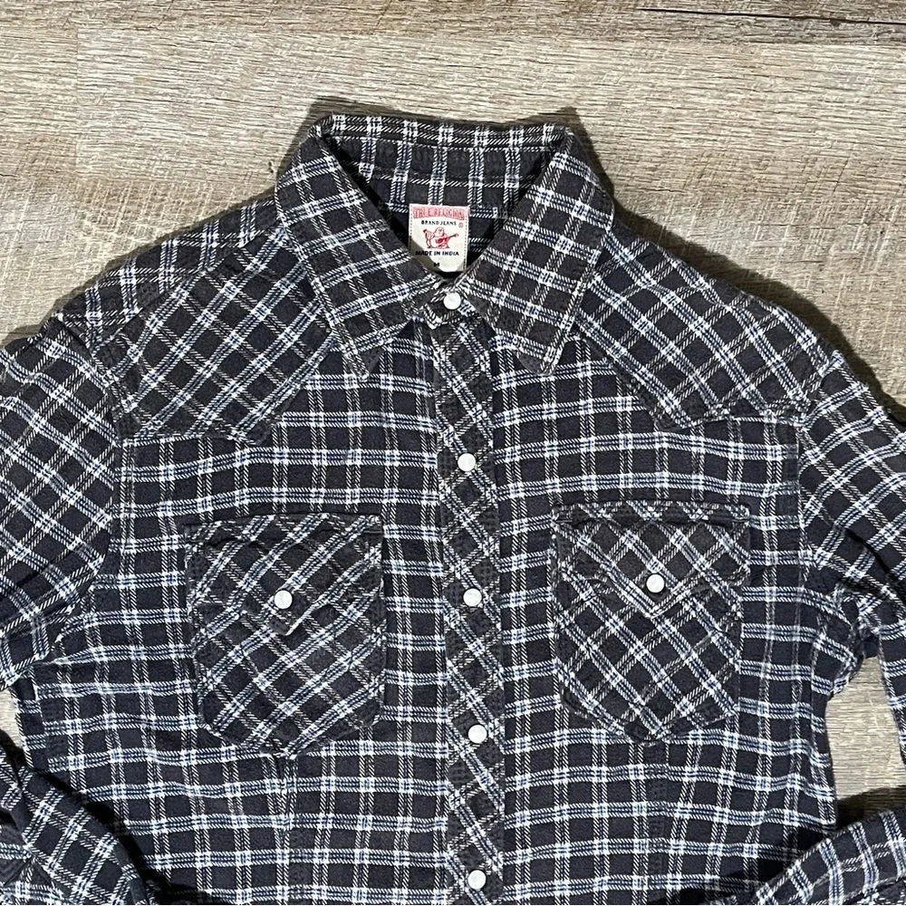 True Religion Western Cowboy Pearl Snap Flannel 100% Cotton Mens M